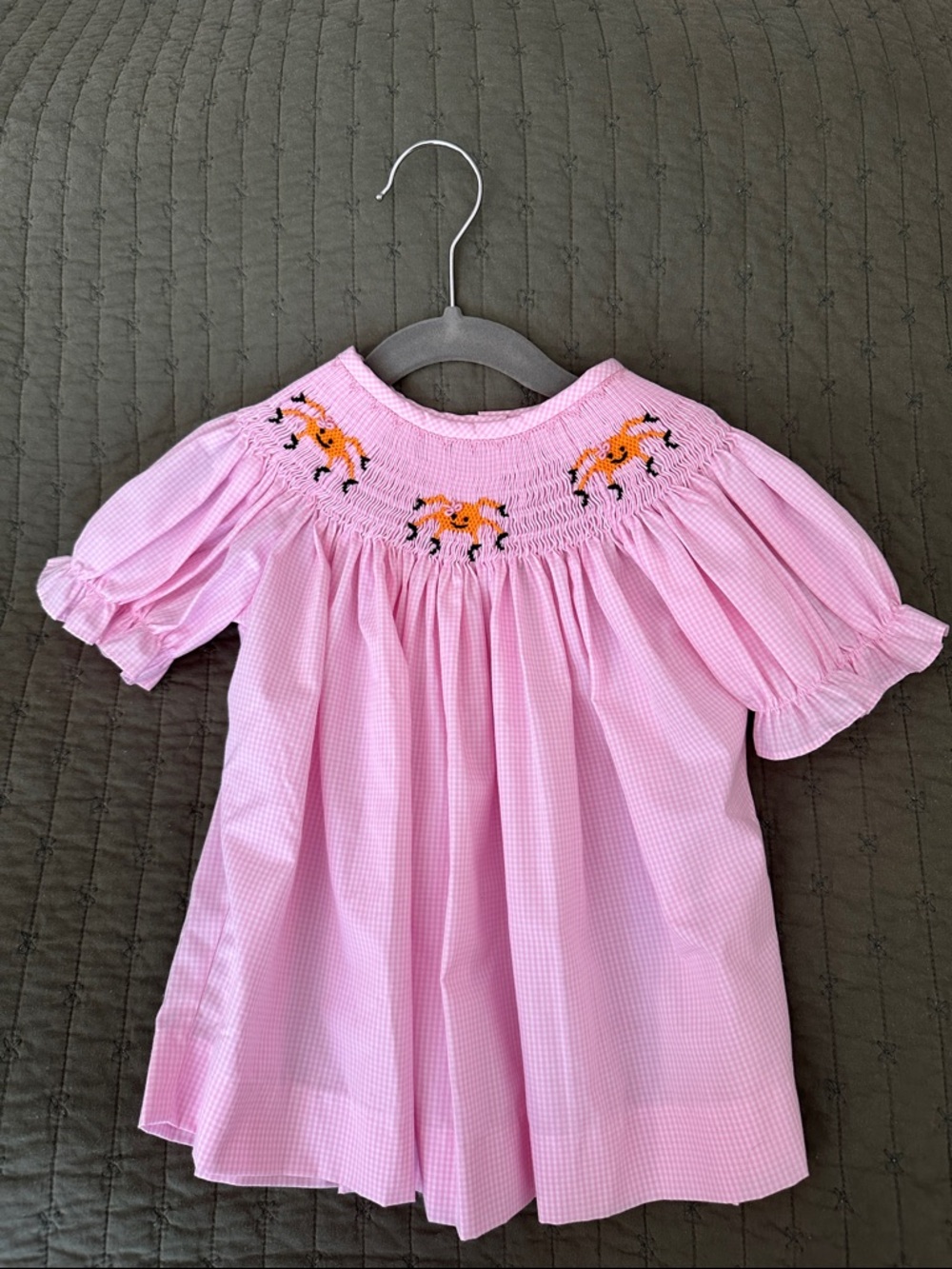 Pink Smocked Kids Top with Spider Embroidery